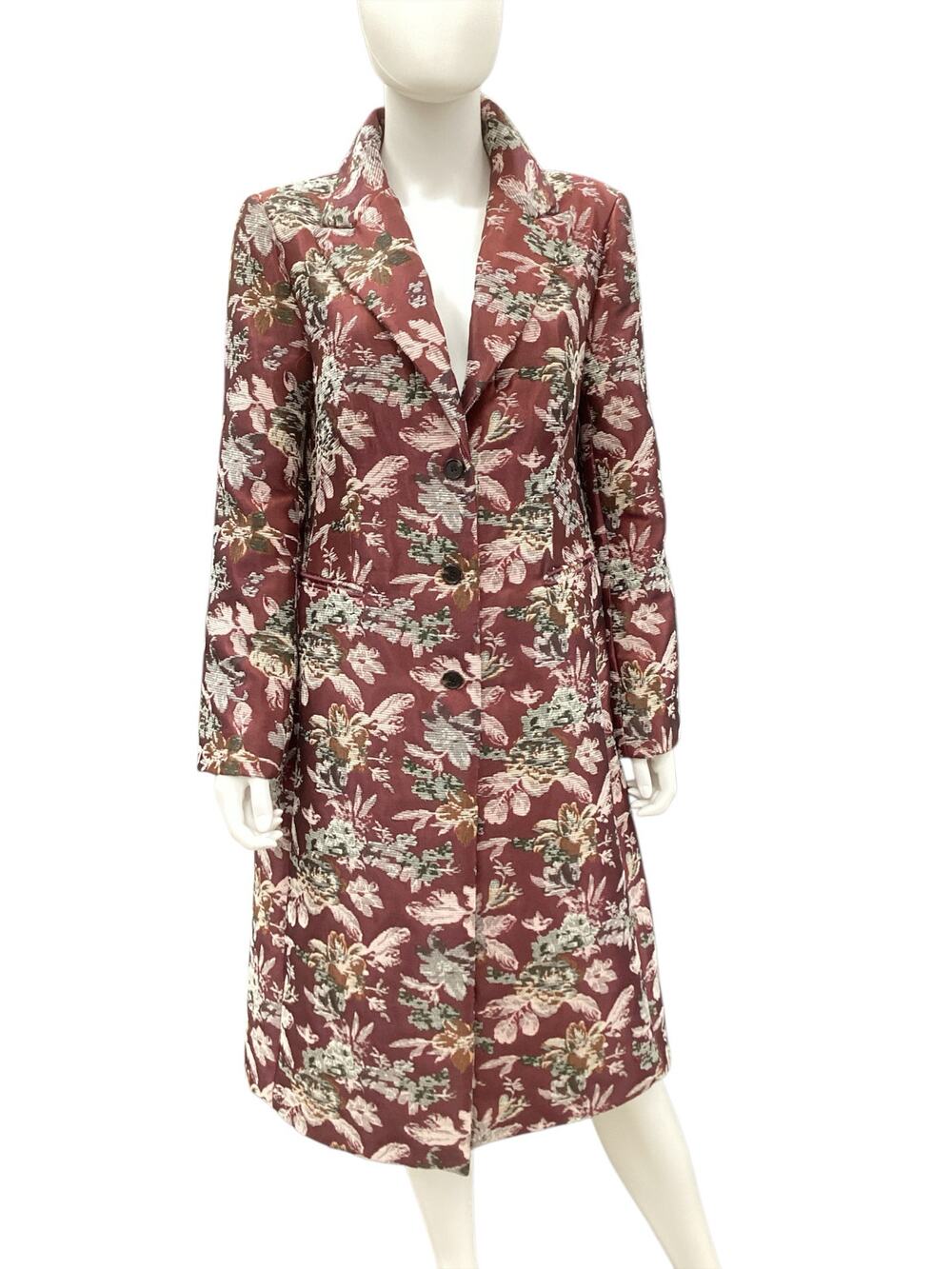 Vince Camuto Coat Women’s SZ 10 Floral Nicely Tailored Buttons Pockets Burgundy